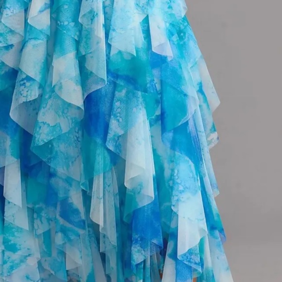 Anthropologie The Cheri Ruffled Tulle Midi Skirt Elastic Waist Lined  Combo Blue - Picture 6 of 9
